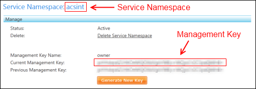 Service Namespace and Management Key
