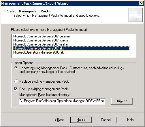 Management Pack Import/Export Wizard