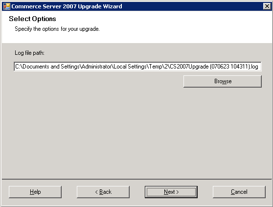 CS 2007 Upgrade Wizard: Select Options