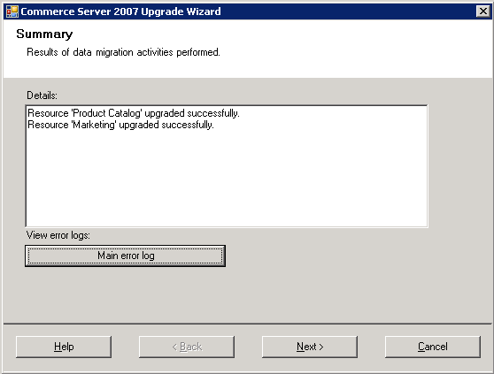 CS 2007 Upgrade Wizard: Summary
