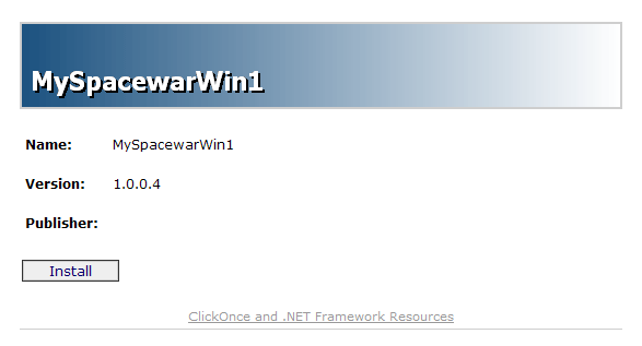 Example of application published to a Web page via ClickOnce